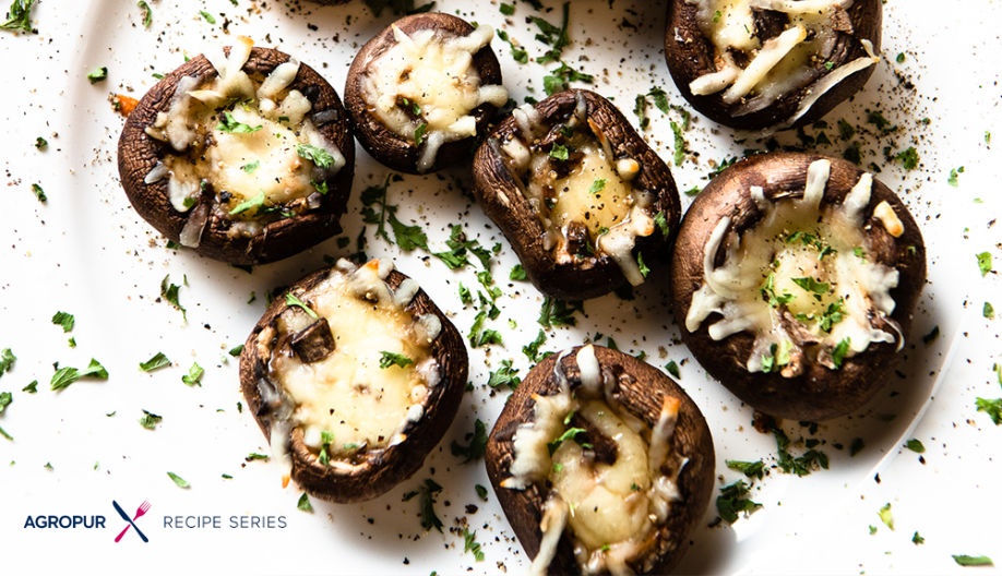 22-0812 Mozzarella stuffed mushrooms recipe series header